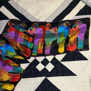Laurel Burch Parrots silk oblong scarf 52” x 11”